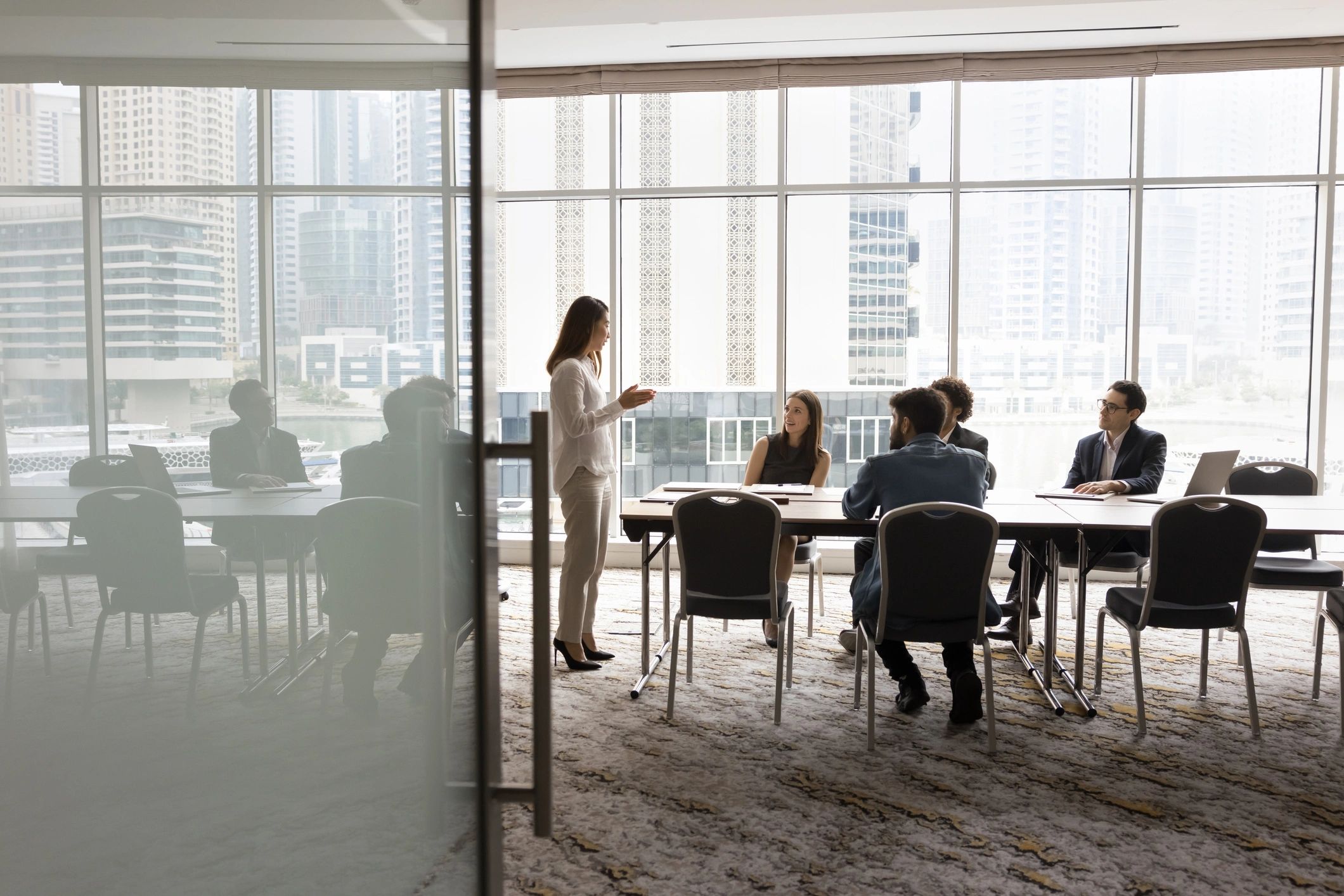Business team in a conference room discussing strategy